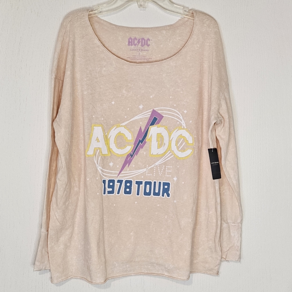 NWT Womens Lucky Brand AC/DC Peach Long Sleeve Shirt